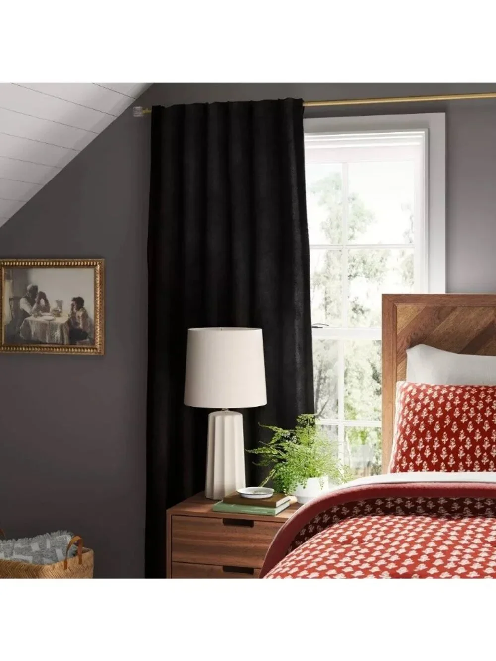 Threshold Black Soft Chenille Rod Pocket Blackout Curtain Panel 50